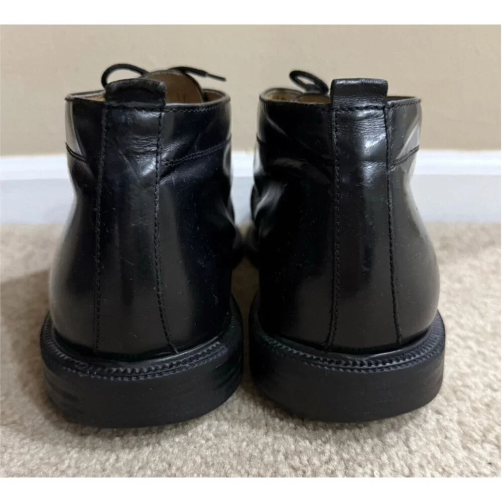 Kenneth Cole Mens 11.5 Black Leather Cap Toe Chukka Boots Lace Up Dress Shoes